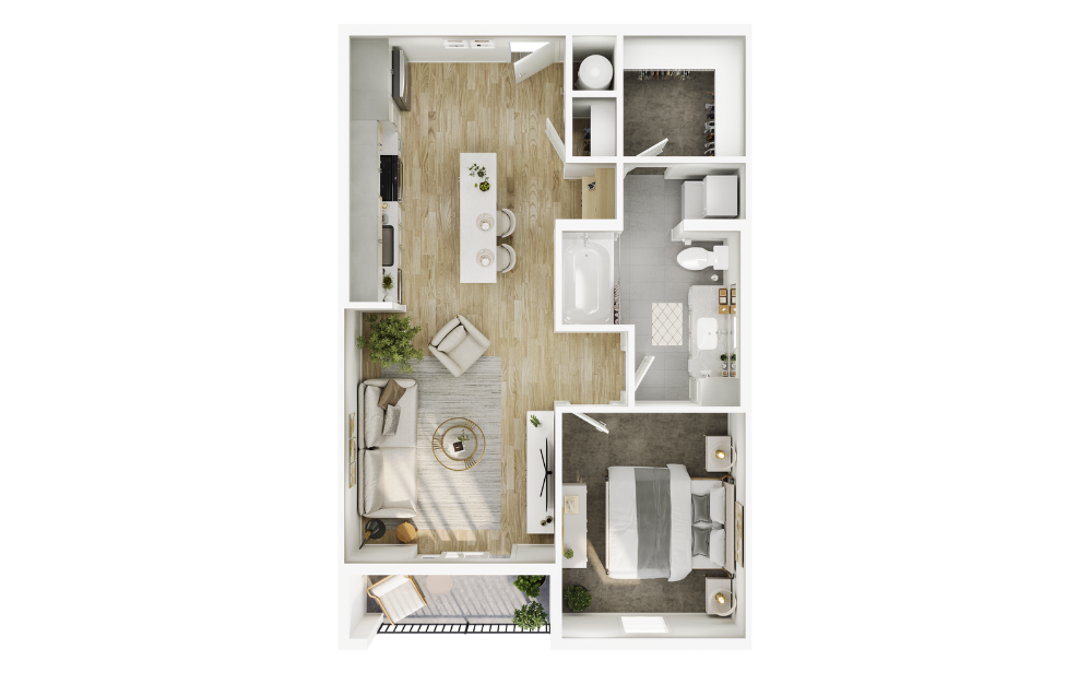 The Dickson - 1 bedroom floorplan layout with 1 bathroom and 665 square feet