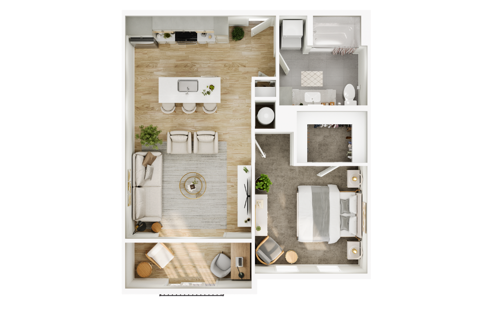 The Braden - 1 bedroom floorplan layout with 1 bathroom and 760 square feet
