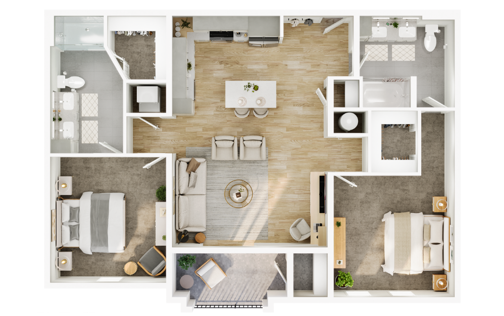 The Gilmore - 2 bedroom floorplan layout with 2 bathrooms and 1163 square feet
