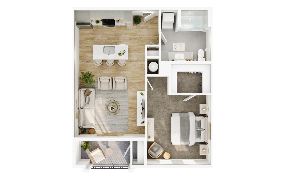 The Maple - 1 bedroom floorplan layout with 1 bathroom and 724 square feet