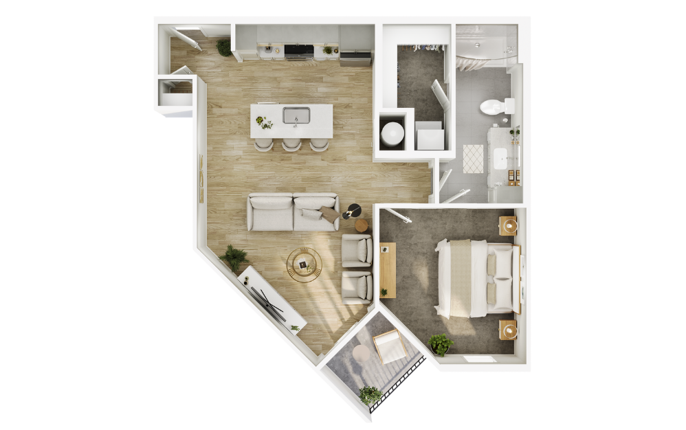 The Drake - 1 bedroom floorplan layout with 1 bathroom and 711 square feet