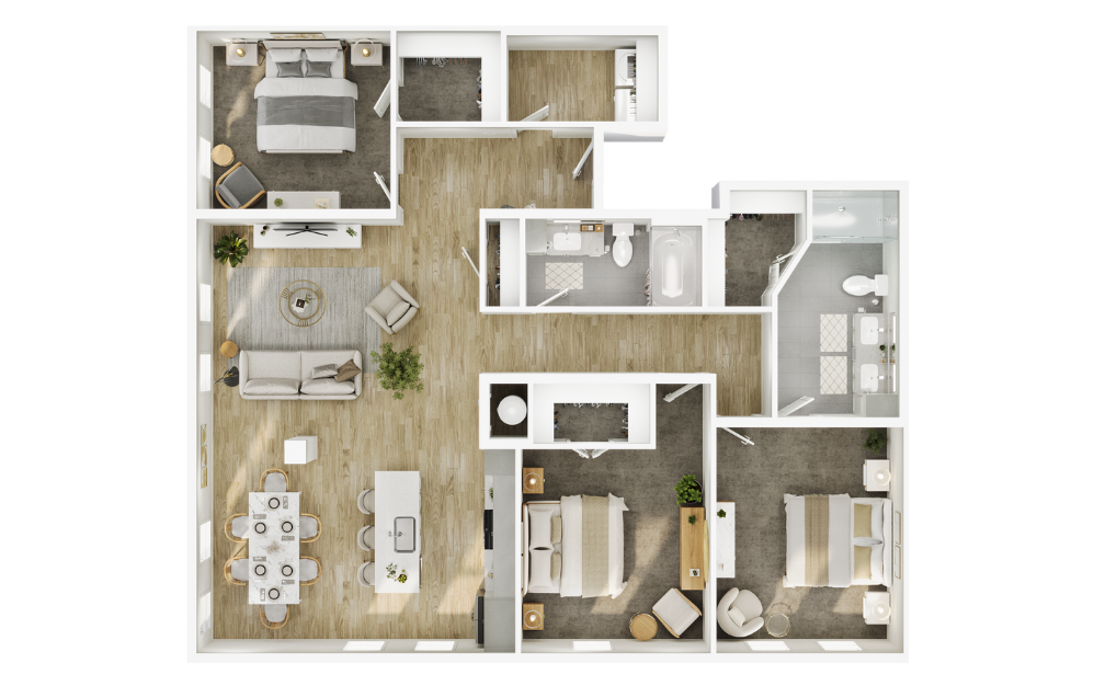 The Ozark - 3 bedroom floorplan layout with 2 bathrooms and 1529 square feet
