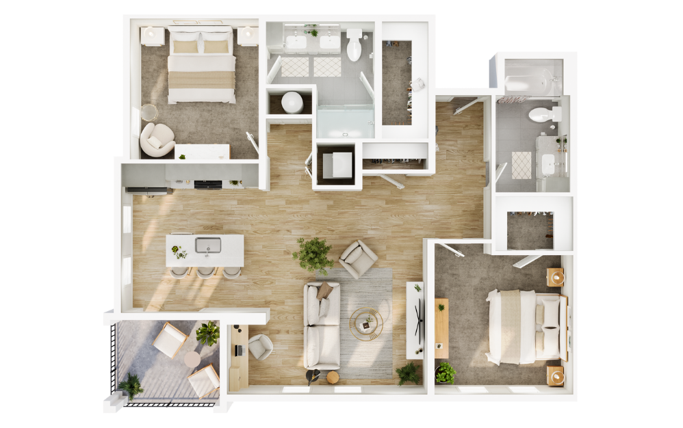 The Shiloh - 2 bedroom floorplan layout with 2 bathrooms and 1149 - 1228 square feet