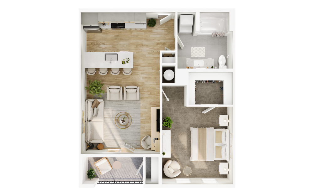 The Walton - 1 bedroom floorplan layout with 1 bathroom and 724 square feet